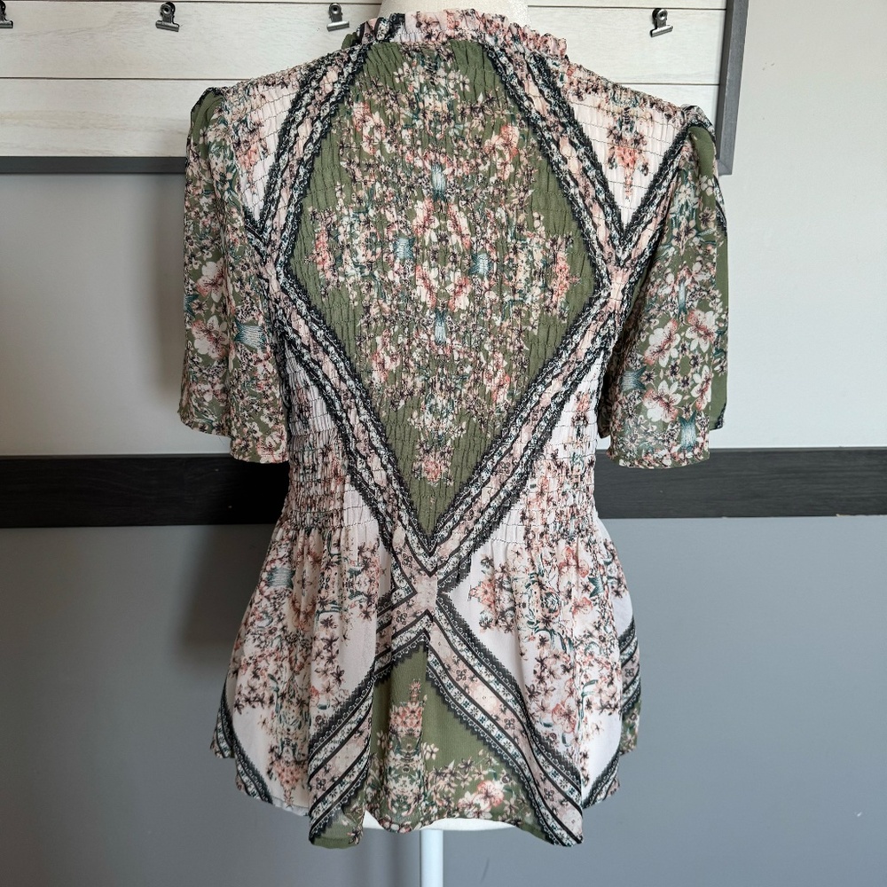SWEET RAIN woman’s floral blouse cap short sleeve pelpum size large - Picture 3 of 12